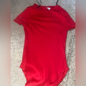 Red ruched sleeve bodysuit